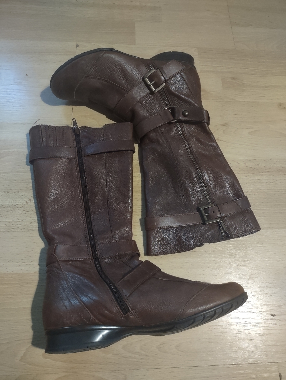 Women's Brown Leather Mid-Calf Zip- Jackee Sz 9